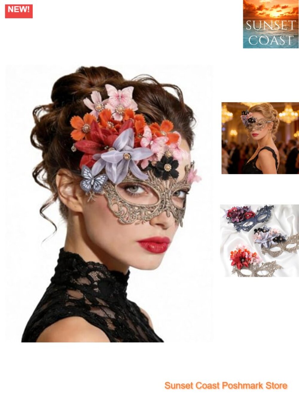 Vintage Flower Butterfly Lace Masquerade Mask Adjustable Tie